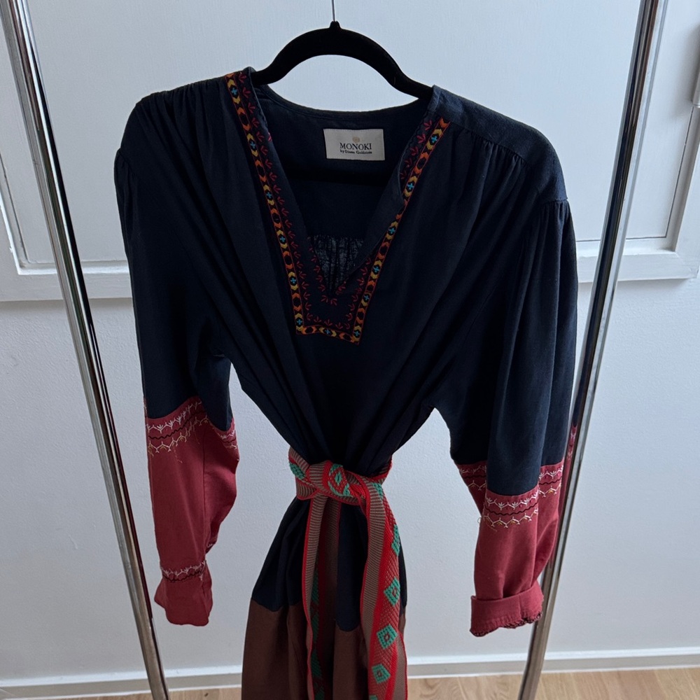 Monoki by Diane Goldstein Embroidered Dress with Tie O/S